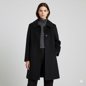 Cinzia Rocca Black Large Collar Alpaca Wool Mid-Length Coat - L/XL 🇮🇹